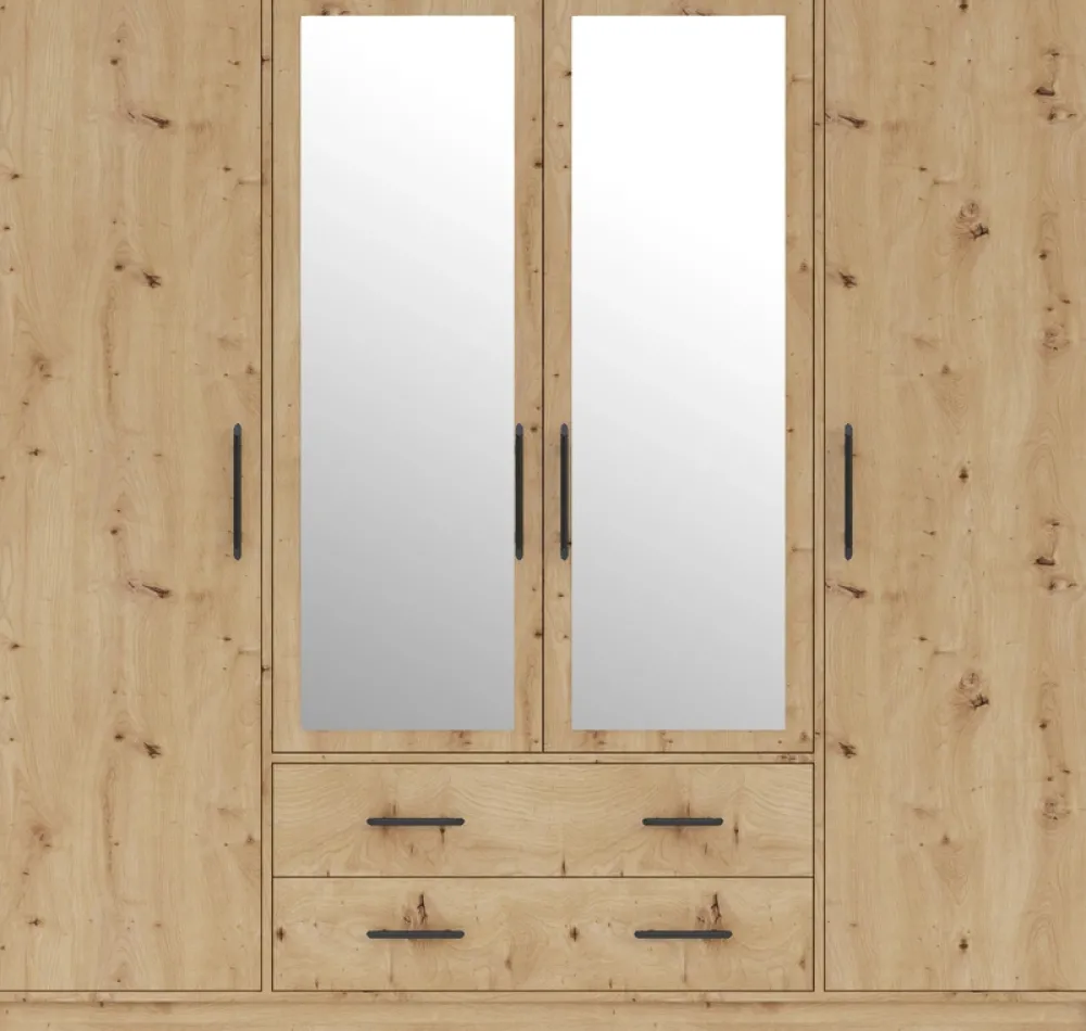 Garderoby|Meble Dla Dzieci>MEBLAR Duża szafa garderoba z lustrem i półkami 200 cm SEVAS dąb artisan