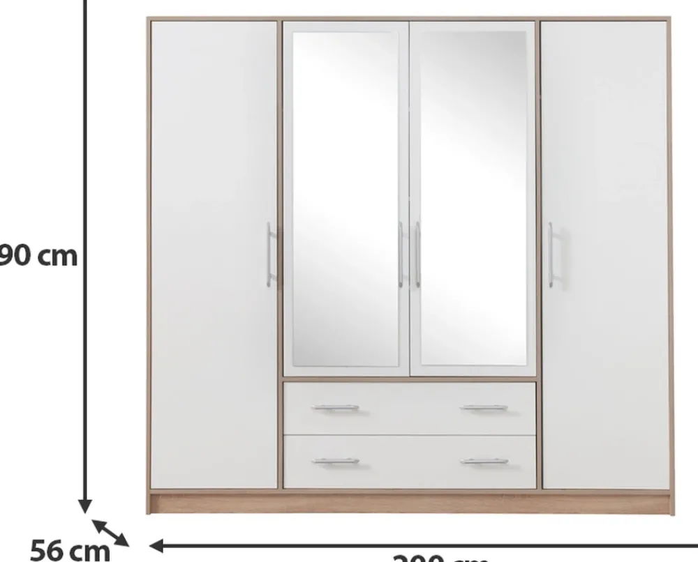 Garderoby|Meble Dla Dzieci>MEBLAR Duża szafa garderoba z lustrem i półkami 200 cm SEVAS dąb artisan