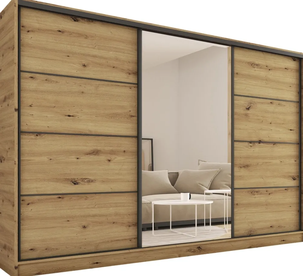 Zestawy Mebli Do Przedpokoju|Szafy Trzydrzwiowe>BROMARKT Duża szafa na ubrania 280 cm LOFT dąb artisan