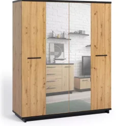 Zestawy Mebli Do Sypialni|Zestawy Mebli Do Salonu>GiB Meble Duża szafa na ubrania 180 cm Dąb artisan/czarny ISMENA