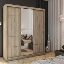 Zestawy Mebli Do Przedpokoju|Szafy Trzydrzwiowe></noscript>Meblohand Duża szafa na ubrania 180 cm CUBE dąb sonoma
