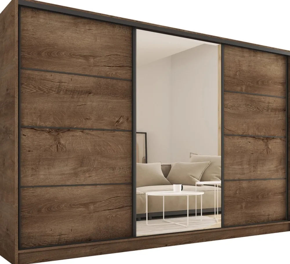 Zestawy Mebli Do Przedpokoju|Szafy Trzydrzwiowe>BROMARKT Duża szafa na ubrania 280 cm LOFT dąb lefkas