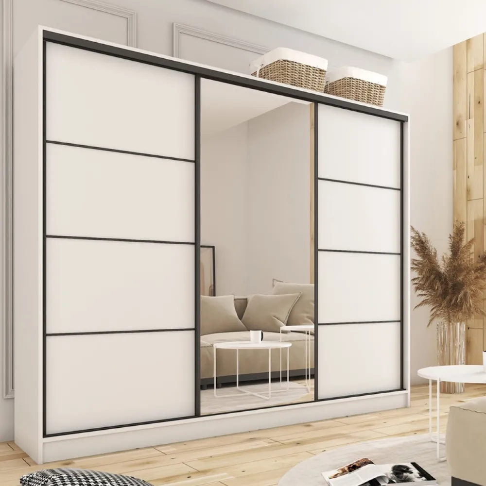 Zestawy Mebli Do Przedpokoju|Szafy Trzydrzwiowe>BROMARKT Duża szafa na ubrania biała 280 cm LOFT biały