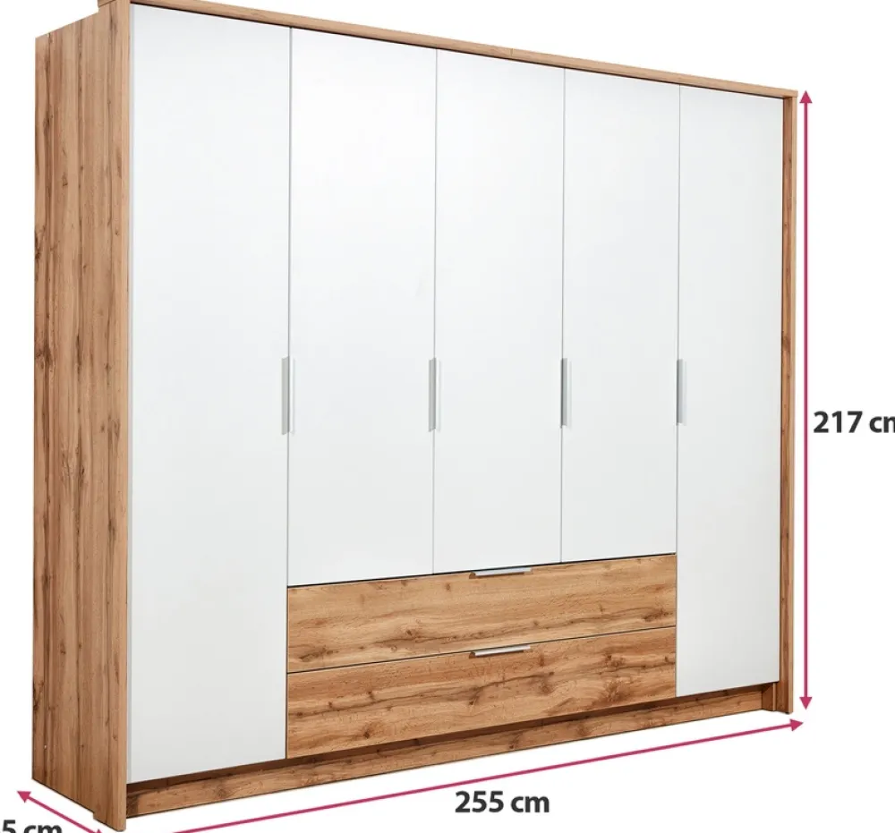 Meble Młodzieżowe|Zestawy Mebli Do Przedpokoju>Stolar Duża szafa pięciodrzwiowa z półkami i szufladami 255 cm VELAR