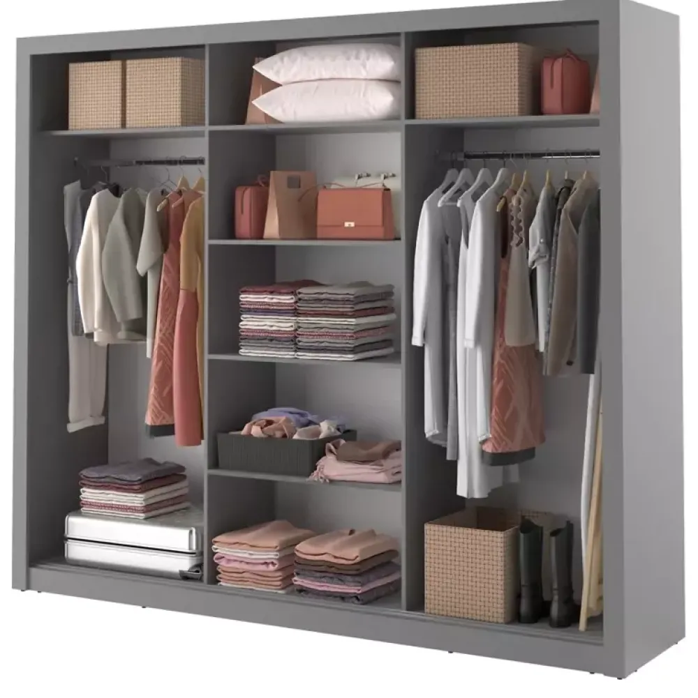 Zestawy Mebli Do Sypialni|Szafy Trzydrzwiowe>lenart. Duża szafa przesuwna 250 cm do sypialni z lustrem ARTI szary