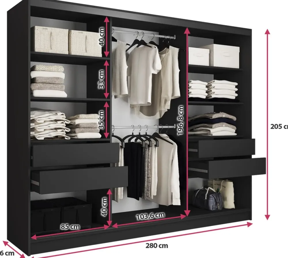 Zestawy Mebli Do Przedpokoju|Szafy Trzydrzwiowe>BROMARKT Duża szafa przesuwna 280 cm LOFT