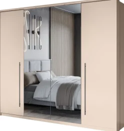 Szafy Z Lustrem|Szafy Przesuwne>Stolar Duża szafa przesuwna 255 cm z szufladami lustrami i LED SANTINA