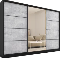 Zestawy Mebli Do Przedpokoju|Szafy Trzydrzwiowe>BROMARKT Duża szafa przesuwna do sypialni 250 cm LOFT lustro