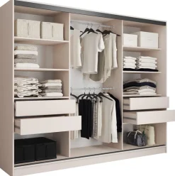 Zestawy Mebli Do Przedpokoju|Szafy Trzydrzwiowe>BROMARKT Duża szafa przesuwna do sypialni 250 cm LOFT beż piaskowy