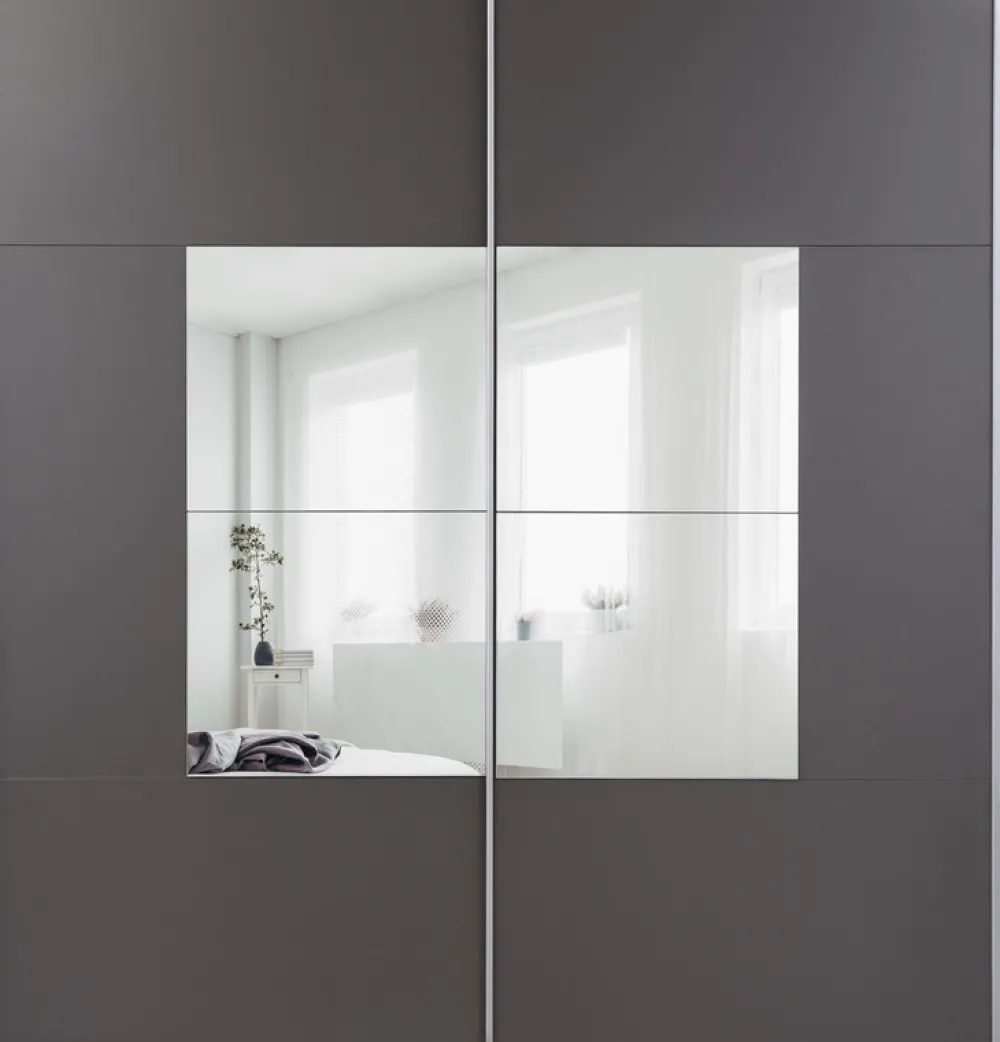 Szafy Dwudrzwiowe|Szafy Z Lustrem>Stolar Duża szafa przesuwna do sypialni z lustrem i półkami 250 cm BOLTON grafit