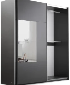 Szafy Dwudrzwiowe|Szafy Z Lustrem>Stolar Duża szafa przesuwna do sypialni z lustrem i półkami 250 cm BOLTON grafit