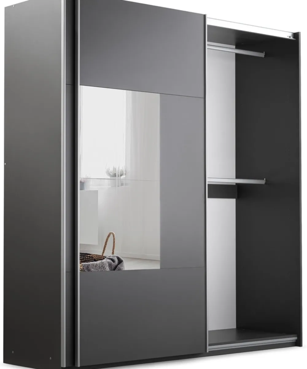 Szafy Dwudrzwiowe|Szafy Z Lustrem>Stolar Duża szafa przesuwna do sypialni z lustrem i półkami 250 cm BOLTON grafit