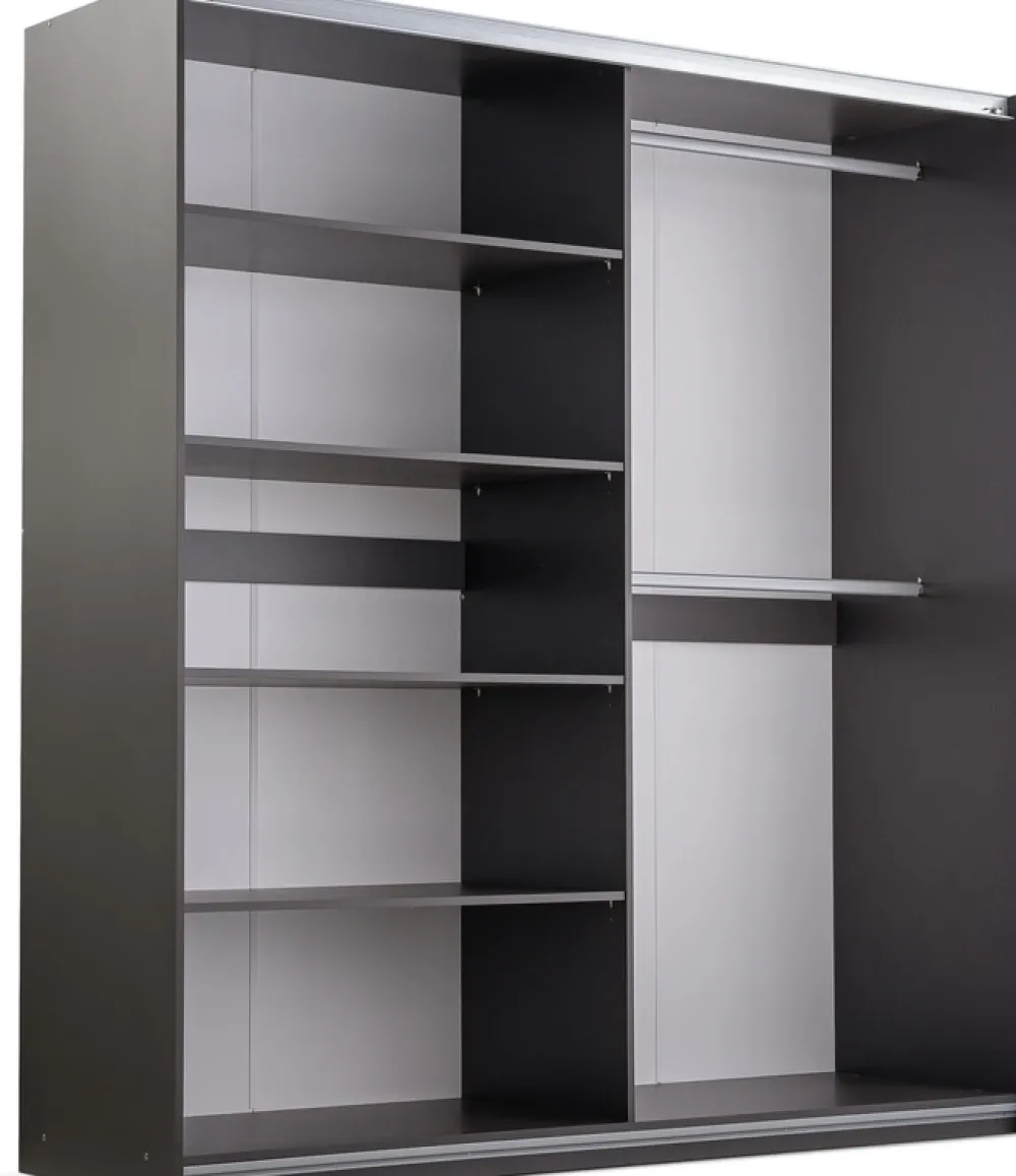 Szafy Dwudrzwiowe|Szafy Z Lustrem>Stolar Duża szafa przesuwna do sypialni z lustrem i półkami 250 cm BOLTON grafit