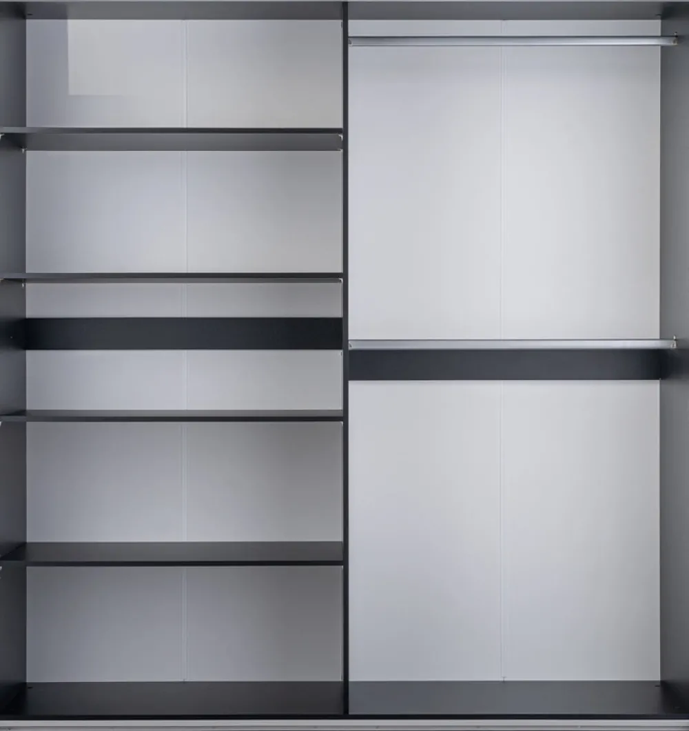 Szafy Dwudrzwiowe|Szafy Z Lustrem>Stolar Duża szafa przesuwna do sypialni z lustrem i półkami 250 cm BOLTON grafit