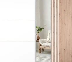 Szafy Dwudrzwiowe|Szafy Do Sypialni>Stolar Duża szafa przesuwna z lamelami 250 cm z lustrem biały dąb wotan SAVINA