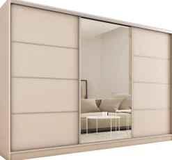 Zestawy Mebli Do Przedpokoju|Szafy Trzydrzwiowe>BROMARKT Duża szafa przesuwna z lustrem do sypialni TOP MAX 280 cm beż piaskowy