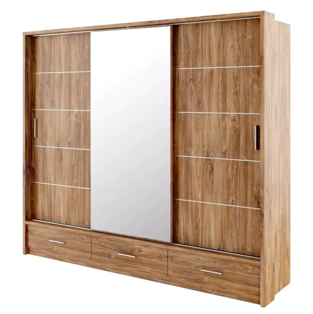 Zestawy Mebli Do Sypialni|Zestawy Mebli Do Przedpokoju>lenart. Duża szafa przesuwna z lustrem 250 cm szuflady półki ARTI dąb stirling