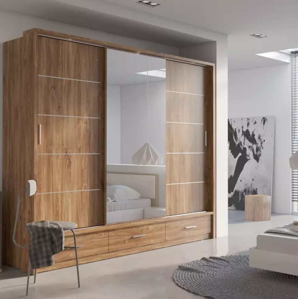Zestawy Mebli Do Sypialni|Zestawy Mebli Do Przedpokoju>lenart. Duża szafa przesuwna z lustrem 250 cm szuflady półki ARTI dąb stirling