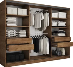 Zestawy Mebli Do Przedpokoju|Szafy Trzydrzwiowe>BROMARKT Duża szafa przesuwna z lustrem i szufladami 280 cm EDGE dąb lefkas