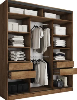 Zestawy Mebli Do Przedpokoju|Szafy Trzydrzwiowe>BROMARKT Duża szafa przesuwna z lustrem 200 cm LOFT MAX dąb lefkas