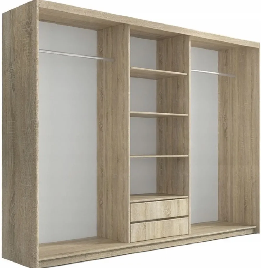 Zestawy Mebli Do Przedpokoju|Szafy Trzydrzwiowe>Meblohand Duża szafa przesuwna z lustrem i szufladami PORTO dąb sonoma