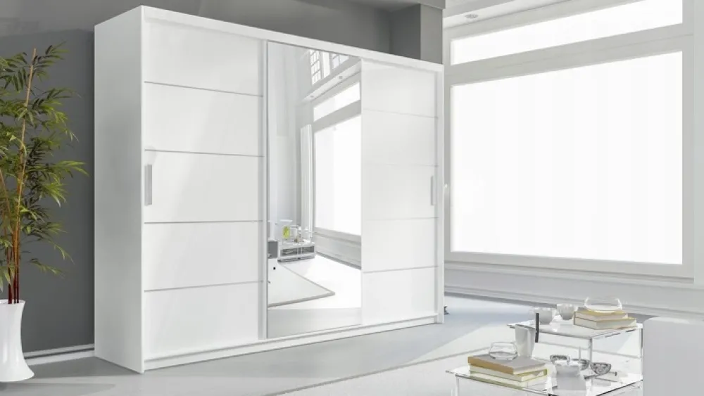 Zestawy Mebli Do Przedpokoju|Szafy Trzydrzwiowe>Meblohand Duża szafa przesuwna z lustrem i szufladami PORTO dąb sonoma