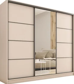 Zestawy Mebli Do Przedpokoju|Szafy Trzydrzwiowe>BROMARKT Duża szafa przesuwna z lustrem do sypialni 200 cm LOFT beż piaskowy