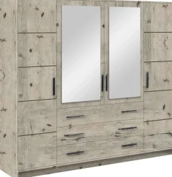 Meble Młodzieżowe|Zestawy Mebli Do Przedpokoju>Stolar Duża szafa z lustrem i szufladami 240 cm do sypialni BILL dąb wellington