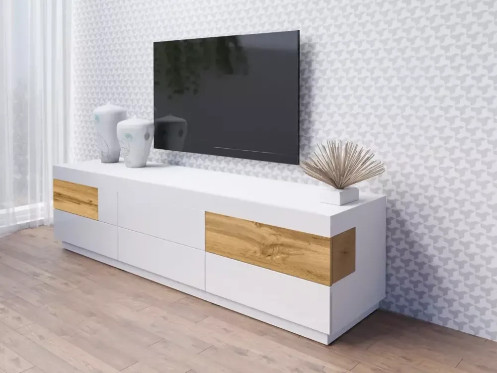 Szafki Rtv>Helvetia Duża szafka rtv 206 cm KOBE biały połysk