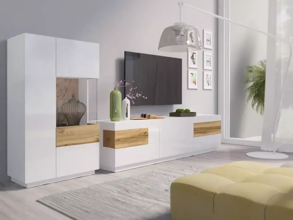 Szafki Rtv>Helvetia Duża szafka rtv 206 cm KOBE biały połysk