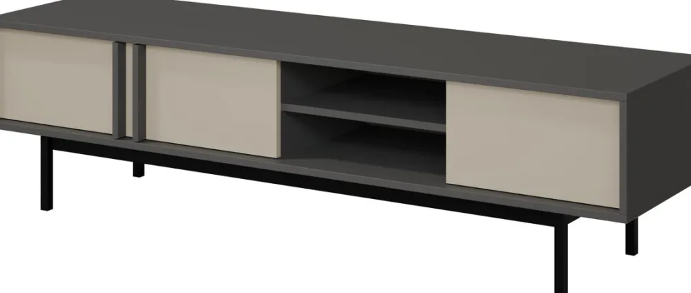 Szafki Rtv>JUREK Duża szafka RTV 163 cm pod telewizor do salonu antracyt beż jasny AVERO