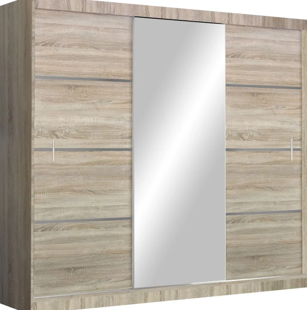 Szafy Trzydrzwiowe|Szafy Z Lustrem>Stolar Duża trzydrzwiowa szafa przesuwna z półkami 250 cm VOTIS dąb sonoma