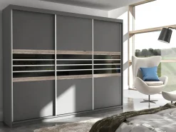 Szafy Przesuwne|Zestawy Mebli Do Przedpokoju></noscript>Stolar Duża trzydrzwiowa szafa przesuwna z szufladami 250 cm TRISS dąb craft