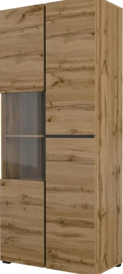 Zestawy Mebli Do Sypialni|Zestawy Mebli Do Salonu>Helvetia Duża witryna dwudrzwiowa do salonu 80 cm CROSS dąb wotan