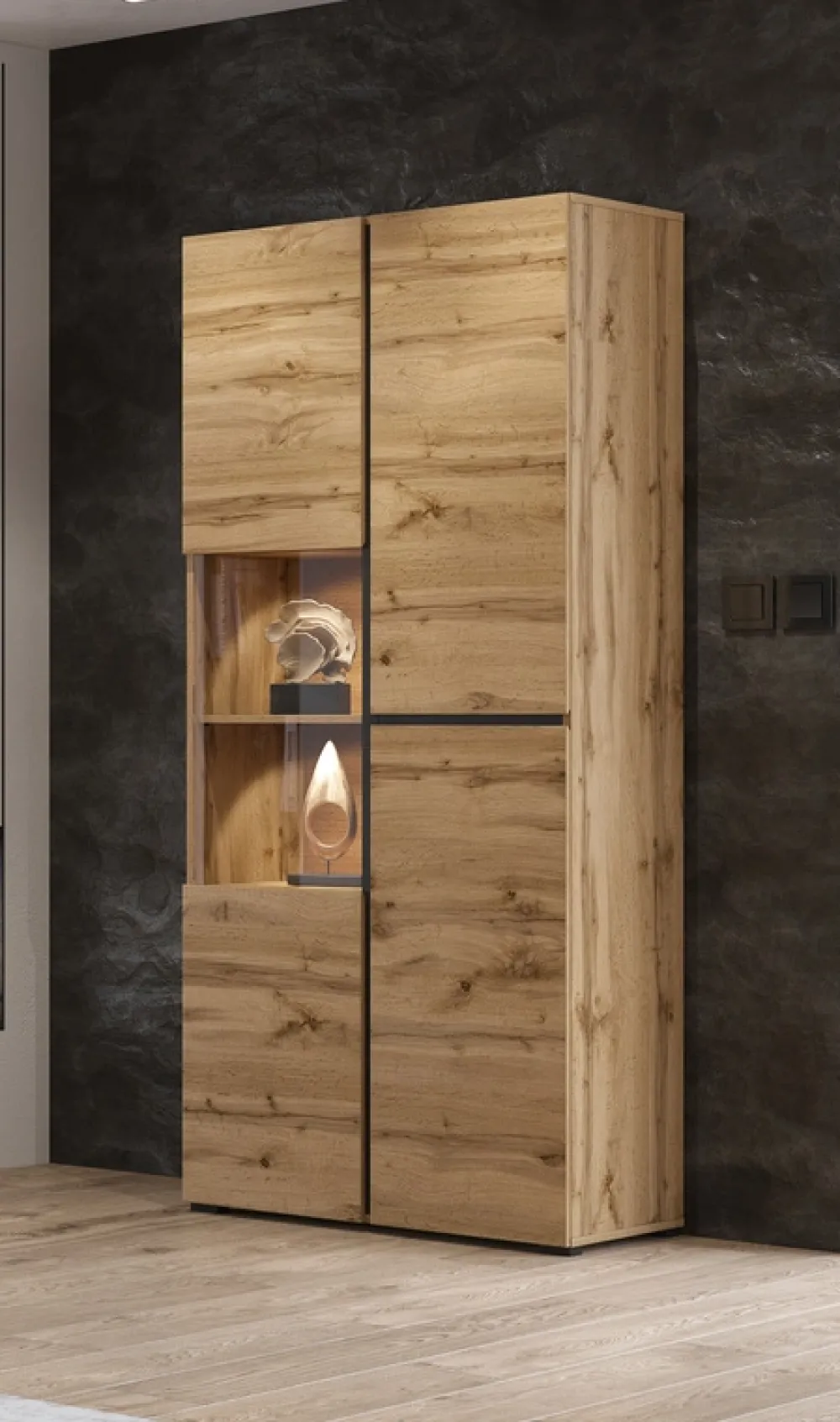 Zestawy Mebli Do Sypialni|Zestawy Mebli Do Salonu>Helvetia Duża witryna dwudrzwiowa do salonu 80 cm CROSS dąb wotan