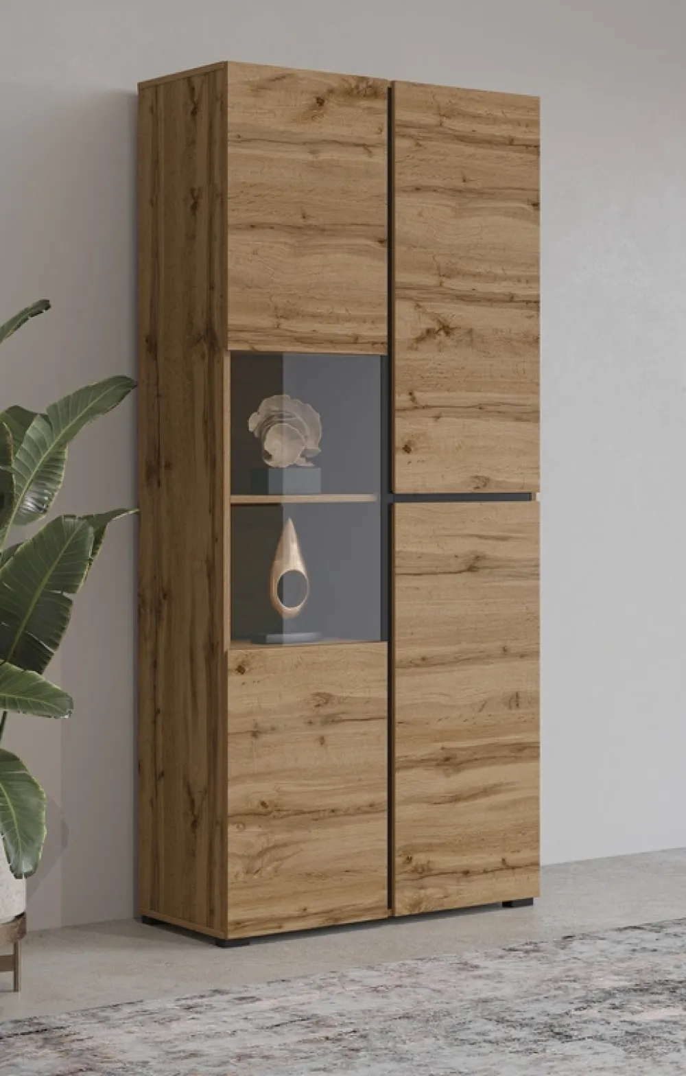 Zestawy Mebli Do Sypialni|Zestawy Mebli Do Salonu>Helvetia Duża witryna dwudrzwiowa do salonu 80 cm CROSS dąb wotan
