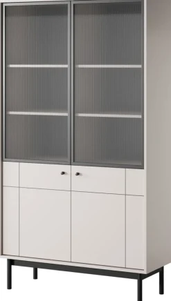 Witryny>PIASKI Duża witryna na książki do salonu 103 cm JUVA cichy domyk kaszmir