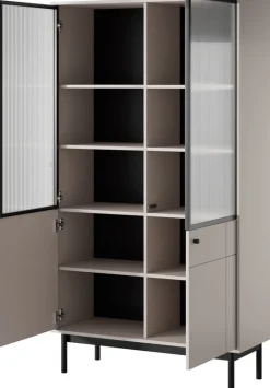 Witryny>PIASKI Duża witryna na książki do salonu 103 cm JUVA cichy domyk kaszmir