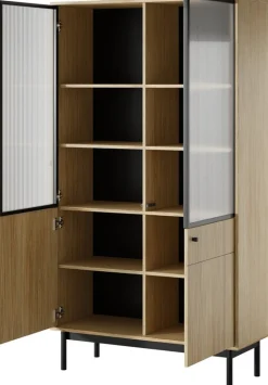 Witryny>PIASKI Duża witryna na książki do salonu 103 cm JUVA cichy domyk dąb linea