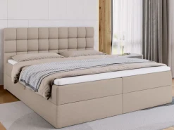 Łóżka Ze Stelażem|Łóżka Z Materacem></noscript>BROMARKT Duże beżowe łóżko kontynentalne do sypialni 180x200 cm DAKOTA