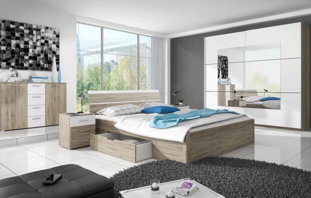 Łóżka Z Zagłówkiem|Łóżka Z Pojemnikiem>Helvetia Duże łóżko sypialniane 180x200 cm san remo jasne BETA