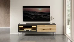 Zestawy Mebli Do Salonu|Szafki Rtv></noscript>LASKI Długa szafka RTV 180 cm na nóżkach do salonu z podświetleniem LARINO