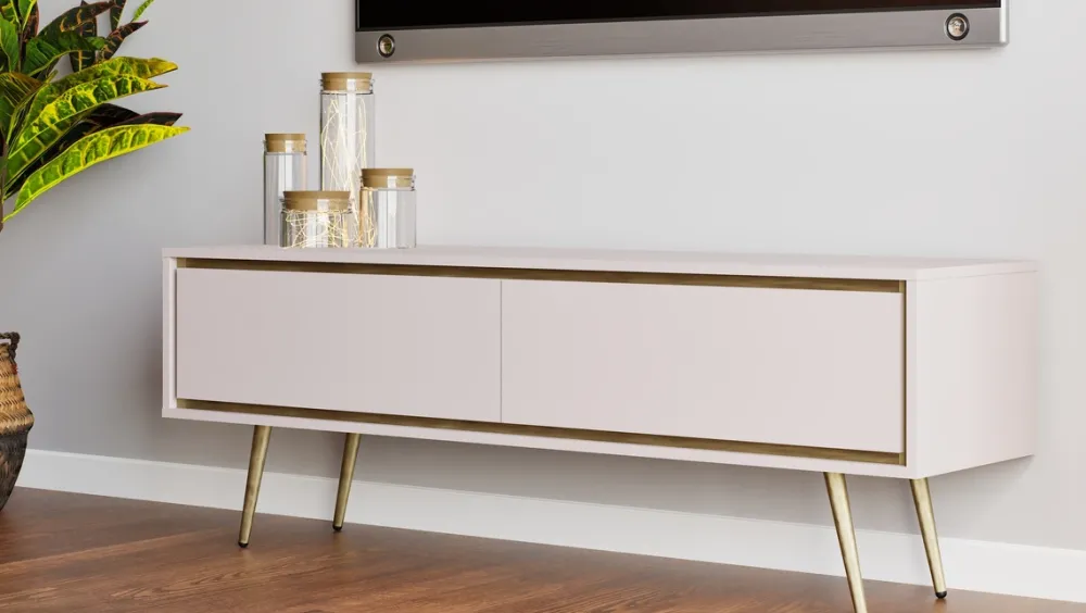 Szafki Rtv>GiB Meble Długa szafka RTV glamour kaszmir 150 cm na wysokich nóżkach TALUS