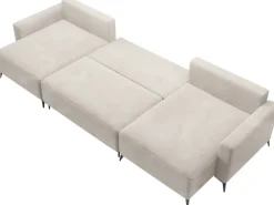 Narożniki>BROMARKT Duży beżowy sztruksowy narożnik rozkładany z funkcją spania w kształcie U LORENZO