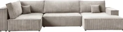 Narożniki>BROMARKT Duży narożnik do salonu sztruksowy rozkładany z funkcją spania beżowy PABLO MAXI
