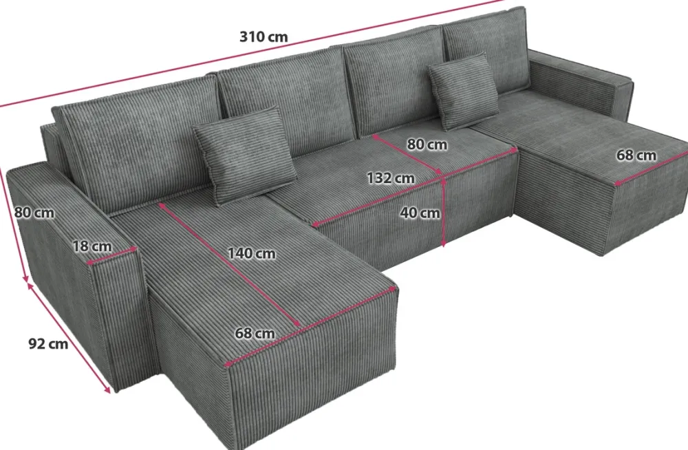 Narożniki>IZABELLA MEBLE Duży narożnik do salonu w kształcie u z funkcją spania DEXTER U