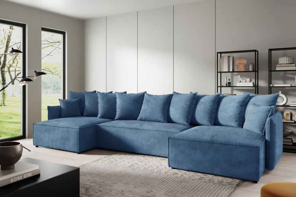 Narożniki>BROMARKT Duży narożnik niebieski do salonu z funkcją spania i pojemnikiem ARTUR