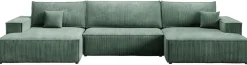Narożniki>BROMARKT Duży narożnik w kształcie U do salonu z funkcją spania sztruksowy zielony PABLO