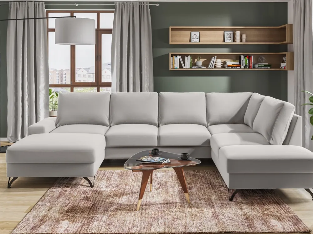 Narożniki>COMFORTEO Duży narożnik welurowy z funkcją spania FLAVIO U