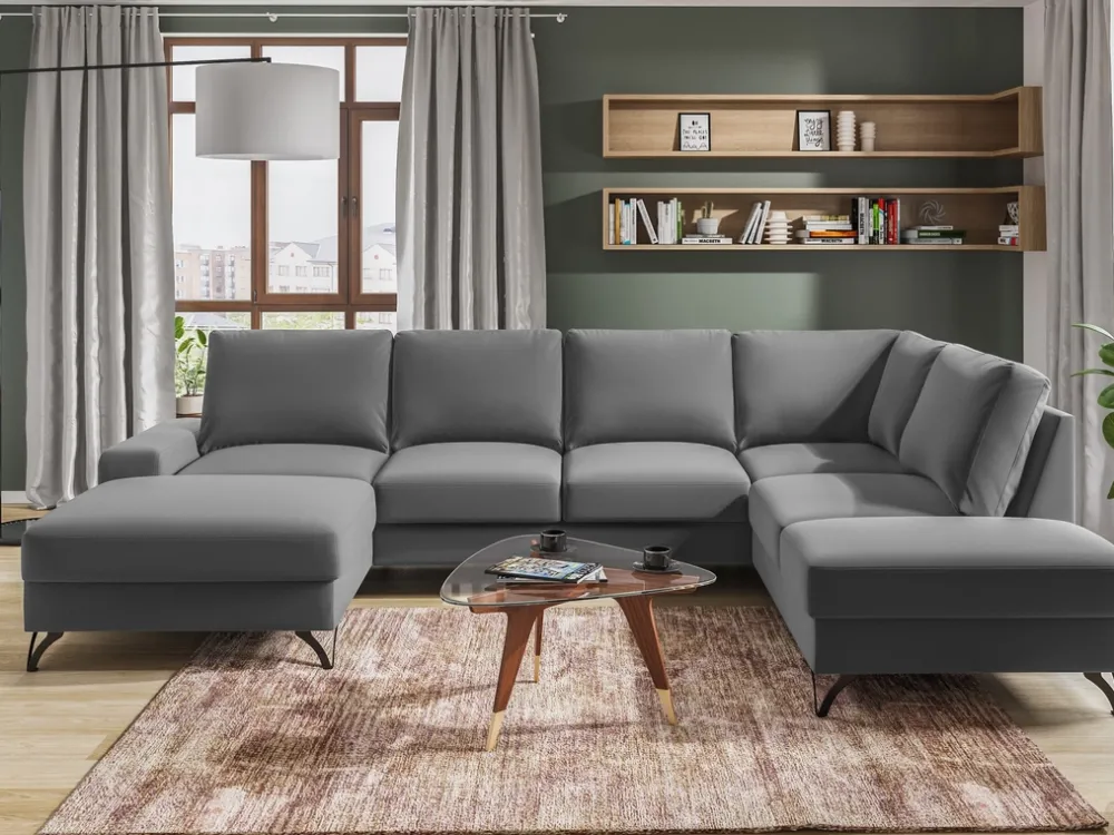 Narożniki>COMFORTEO Duży narożnik welurowy z funkcją spania FLAVIO U